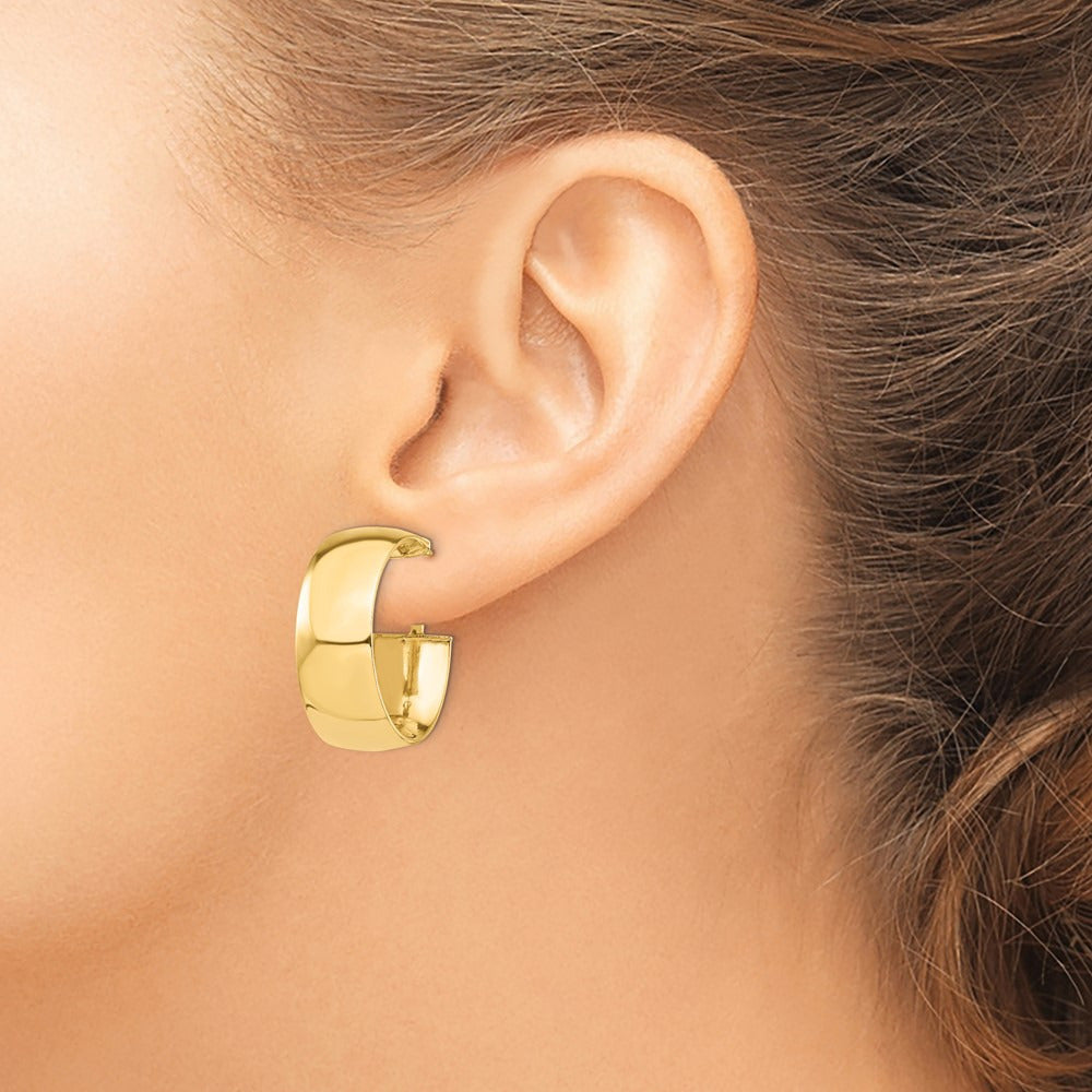 High Polished Omega Back Hoop Earrings — 14K Yellow Gold, 10mm