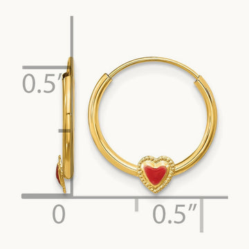Madi K Polished Red Enameled Heart Hoops, 14K
