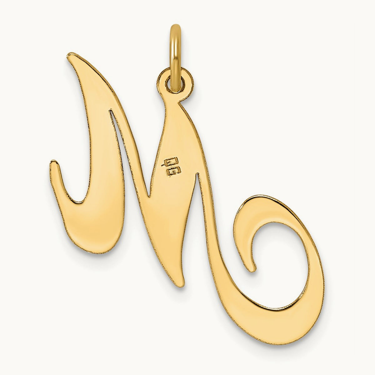 Large Fancy Script Initial Charm — 14K Yellow Gold, M