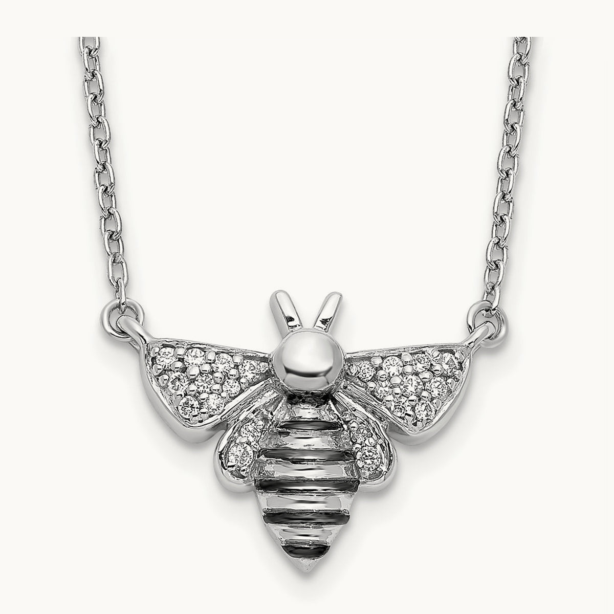 Diamond Bee 18 inch Necklace, 14K White Gold