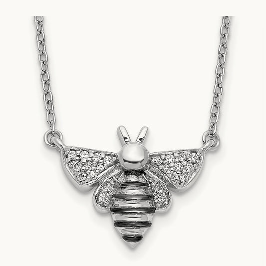 Diamond Bee 18 inch Necklace, 14K White Gold