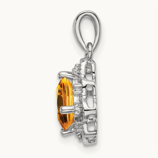Citrine and Diamond Scalloped Pendant, 14K White Gold
