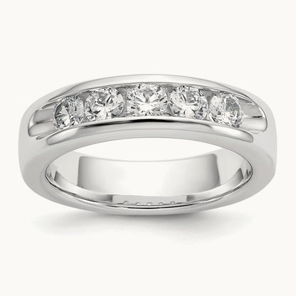 5-Stone Diamond Channel Band, 14K White Gold