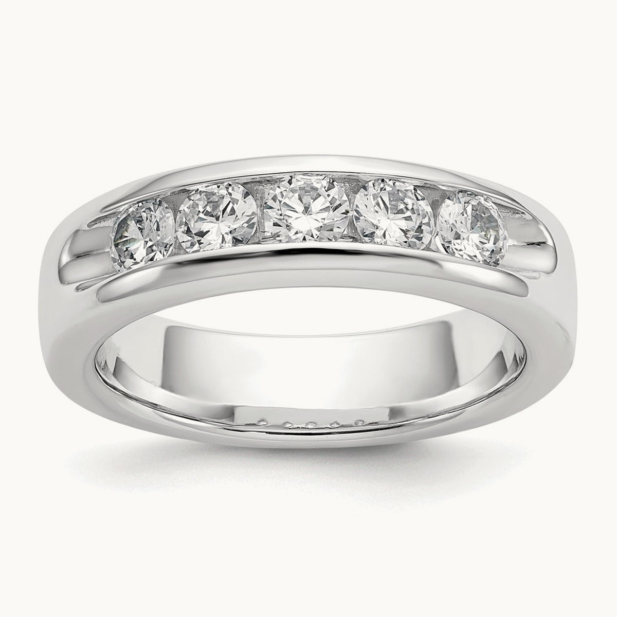 5- Stone Channel Band, 3.7mm, 14K White Gold