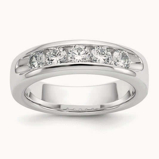 5- Stone Channel Band, 3.7mm, 14K White Gold