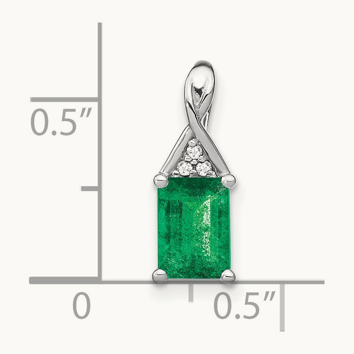 Rectangle Emerald and Diamond Pendant — 14K White Gold, 15.75mm