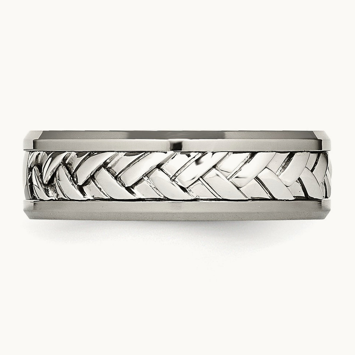 w/Sterling Silver Inlay Polished 1pt. Diamond Band, 7mm, Titanium