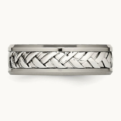 w/Sterling Silver Inlay Polished 1pt. Diamond Band, 7mm, Titanium