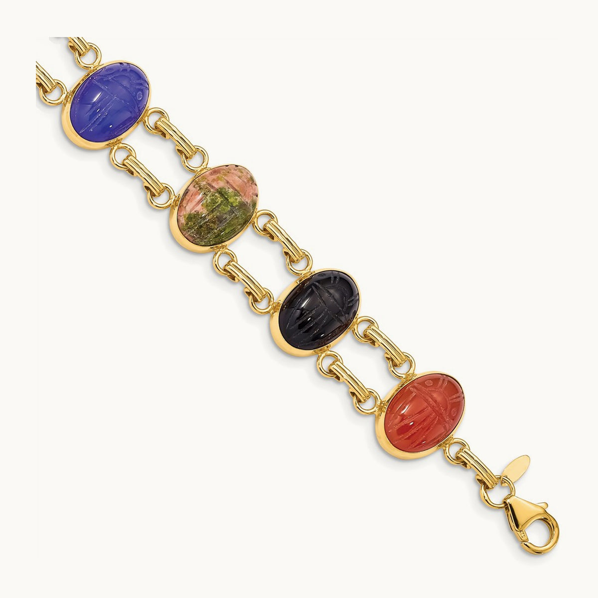 7 Stone Scarab 7 inch Bracelet, 14K