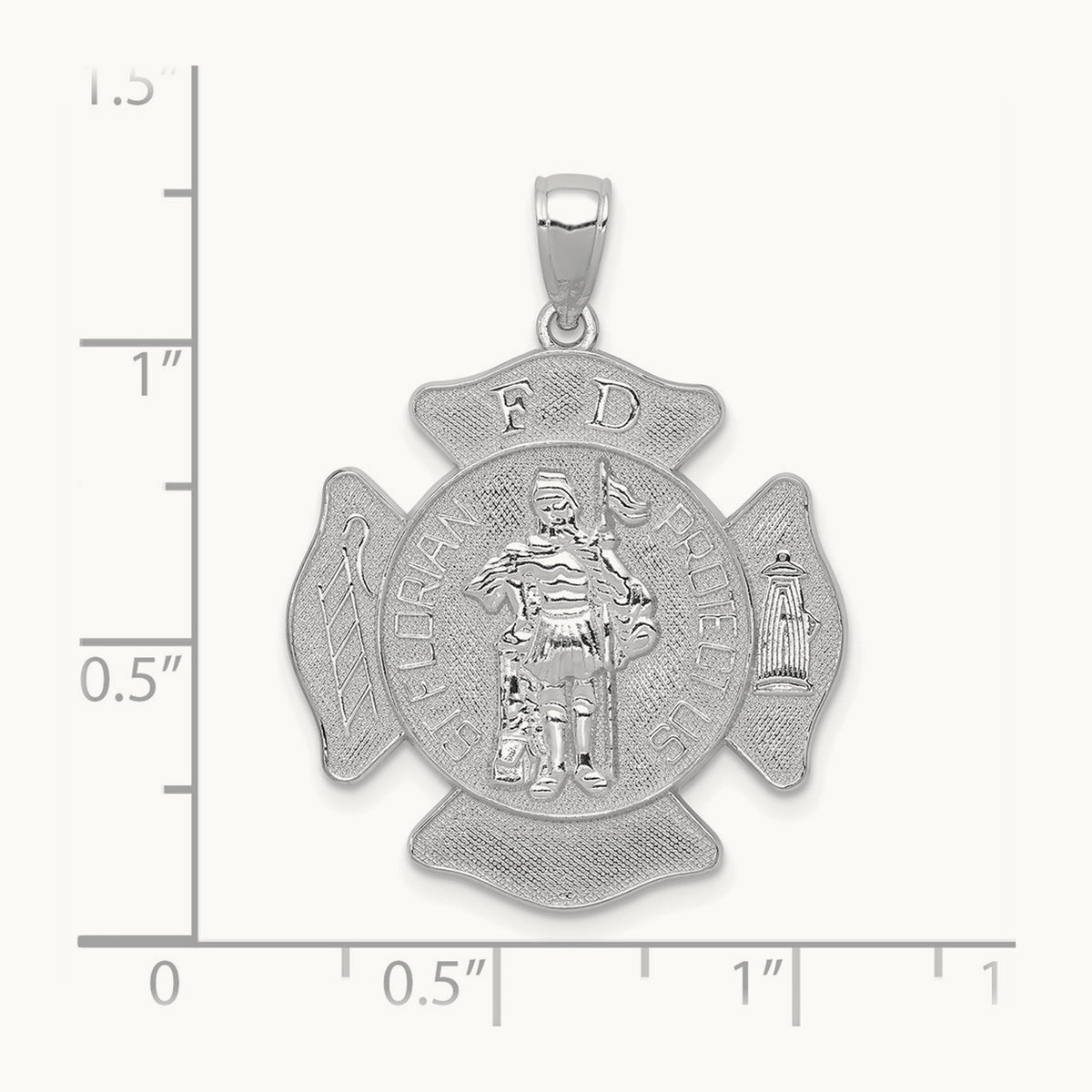 Large FD St. Florian Badge Pendant — 14K White Gold