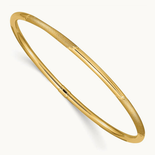 Polished and Satin Finish Slip-on Bangle, 3mm, 14K
