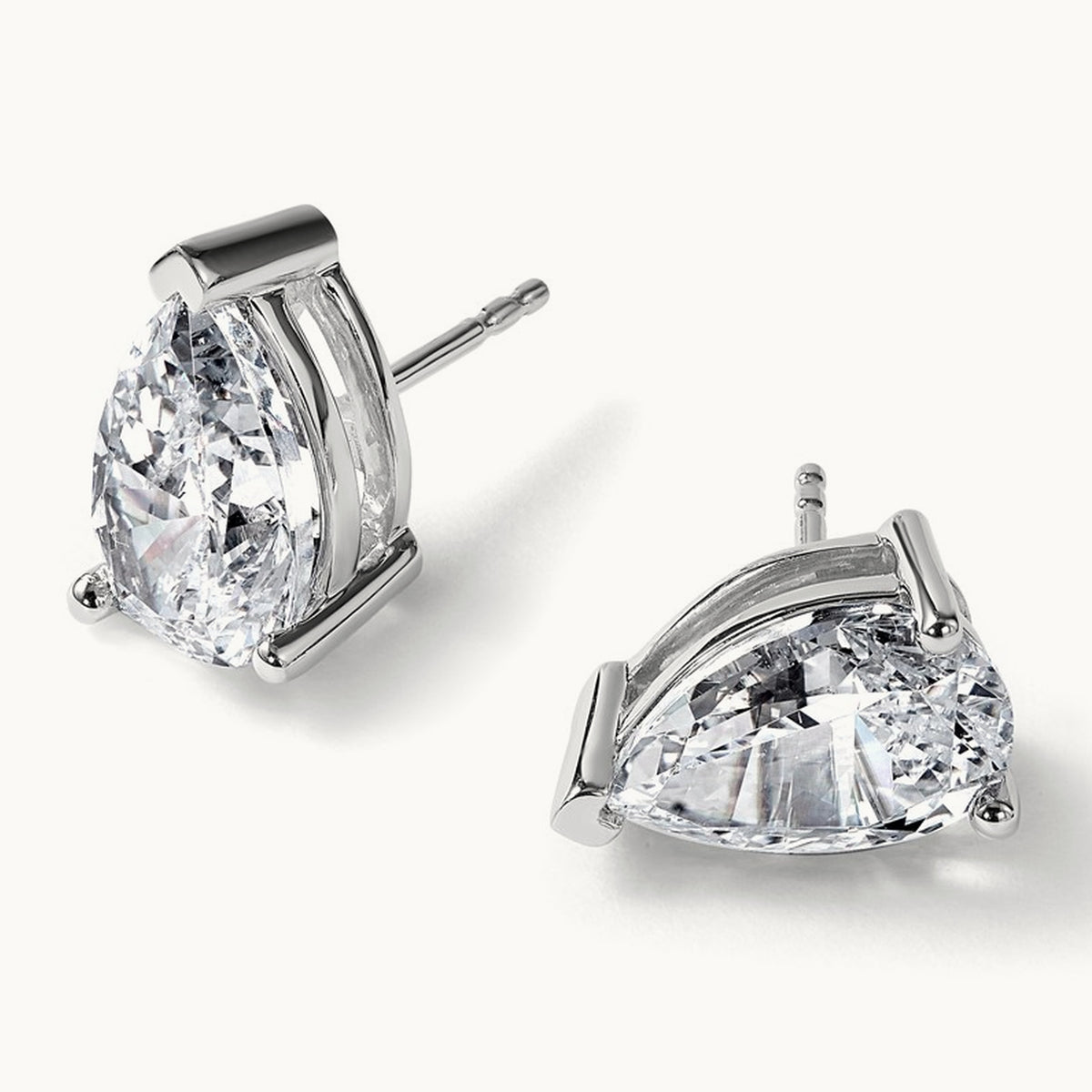 Pear 3 Prong Stud Earrings, 0.50-6.00 ct tw Lab-Grown Diamond — 6 ct, 14K White Gold