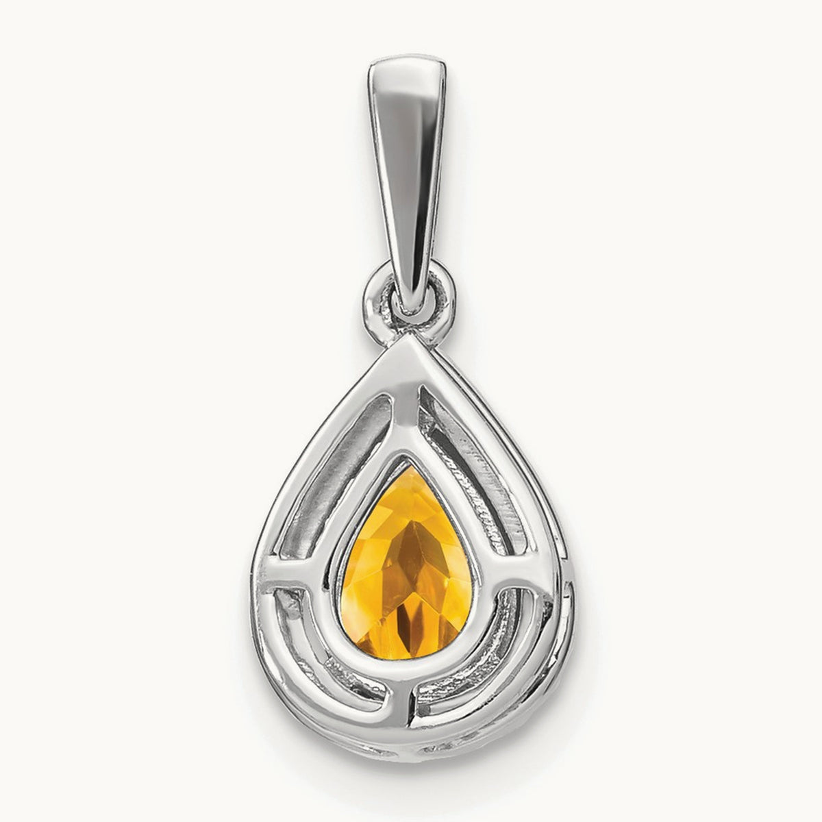 Pear Citrine and Diamond Halo Pendant, 14K White Gold