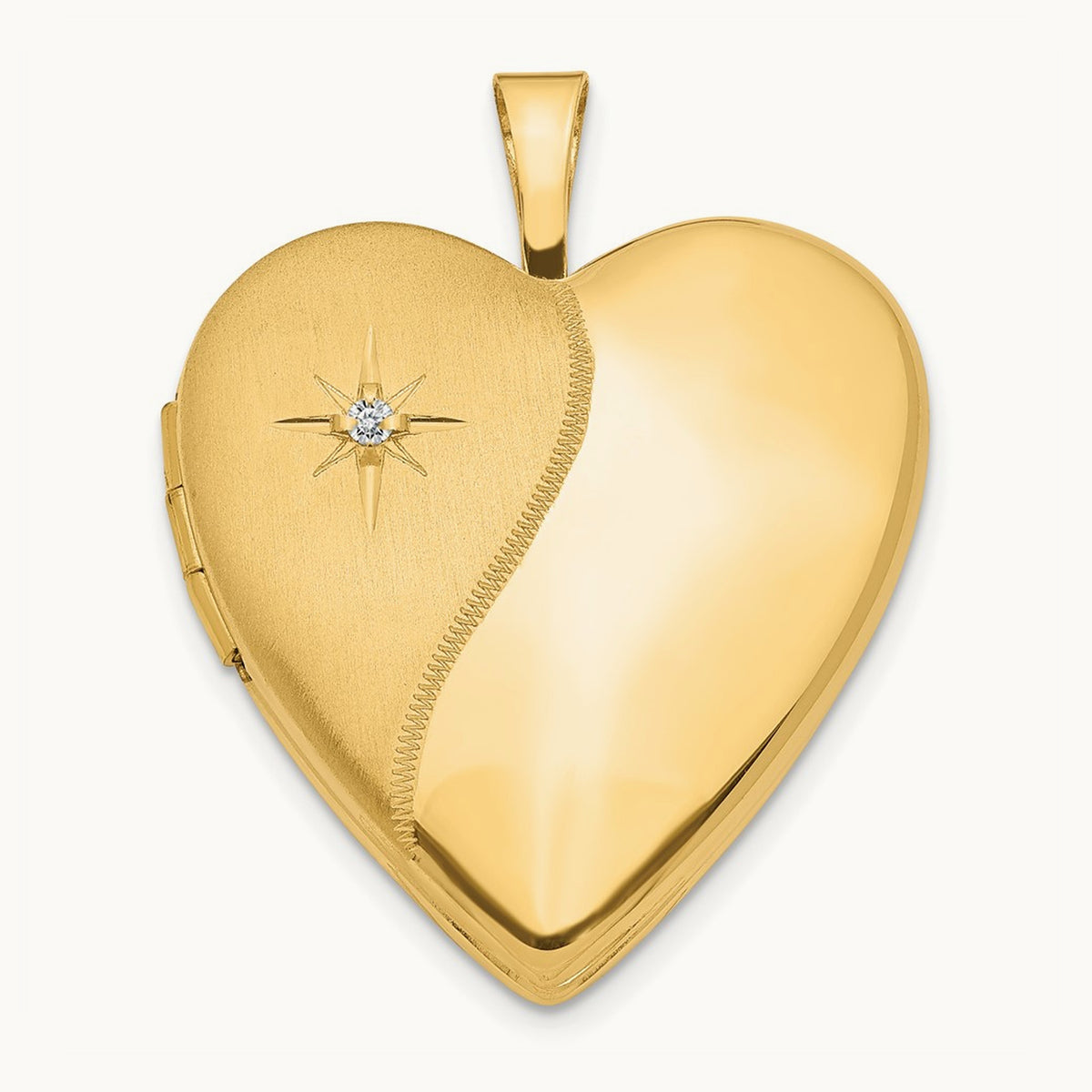 Diamond Polished and Satin Heart Locket — 14K Yellow Gold