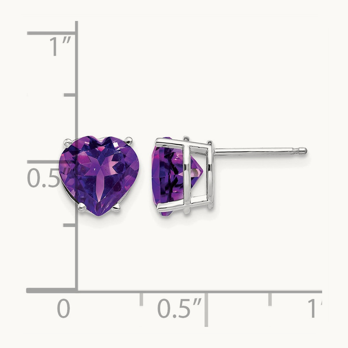 Heart Amethyst earring, 8mm, 14K White Gold