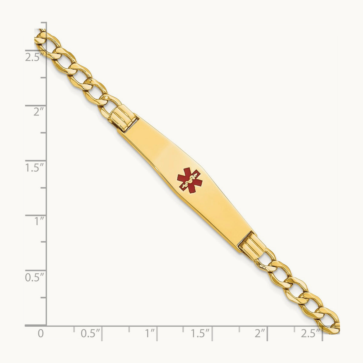 Semi-Solid Medical Soft Diamond Shape Red Enamel Curb ID Bracelet, 14K