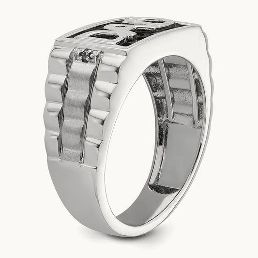 Polished & Satin Onyx & Diamond DAD Mens Ring, 14K White Gold