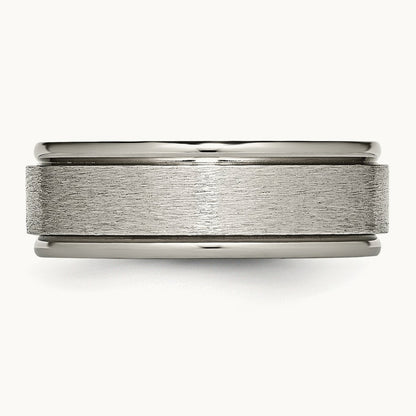Brushed Center Ridged Edge Band, 8mm, Titanium