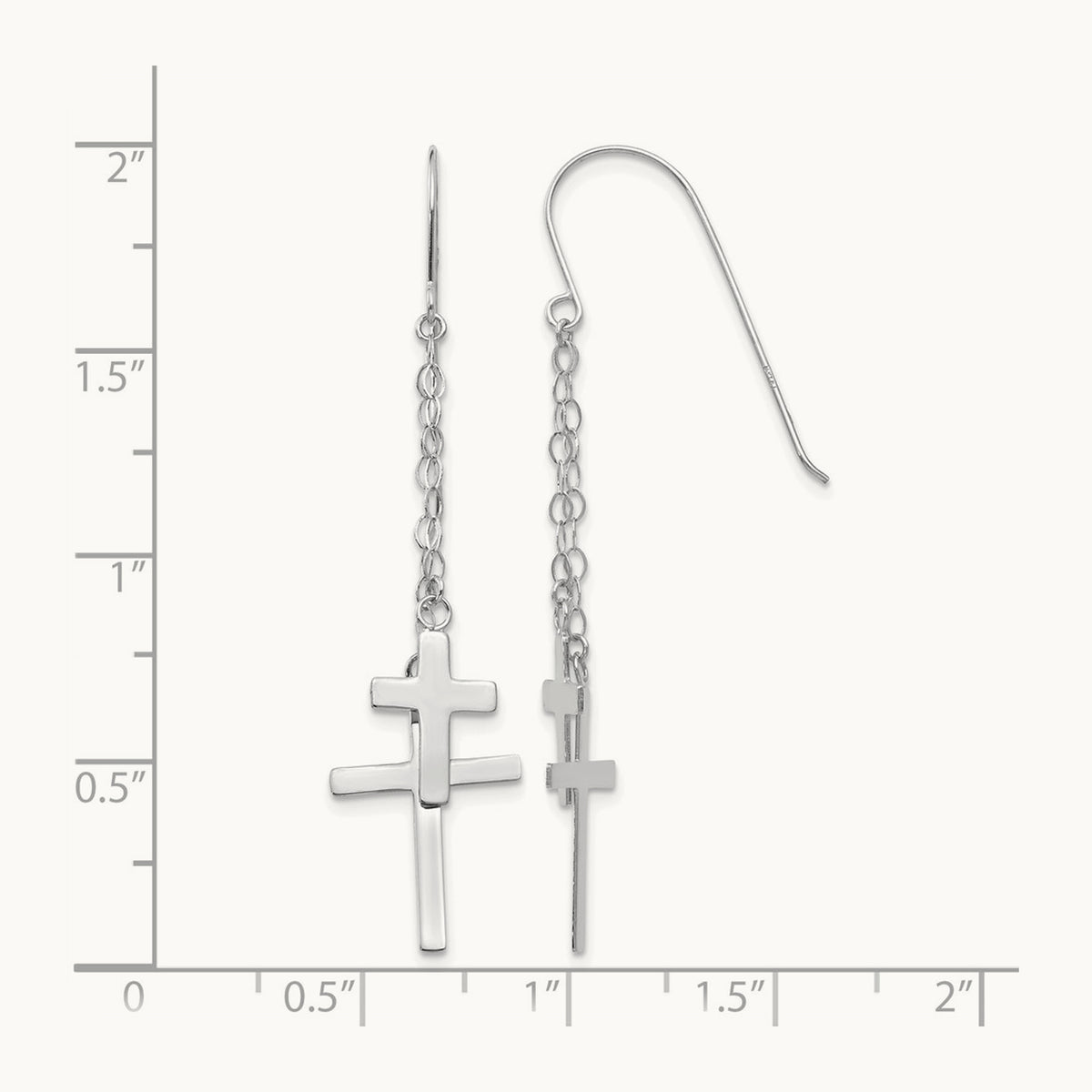 Chain Dangle Cross Shepherd Hook Earrings — 14K White Gold