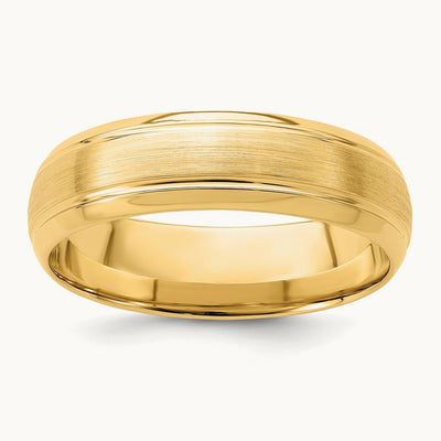 Heavy Comfort Fit Brush Satin Fancy Band, 14K Yellow Gold