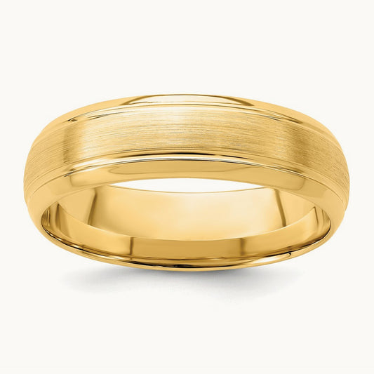 Heavy Comfort Fit Brush Satin Fancy Band, 14K Yellow Gold