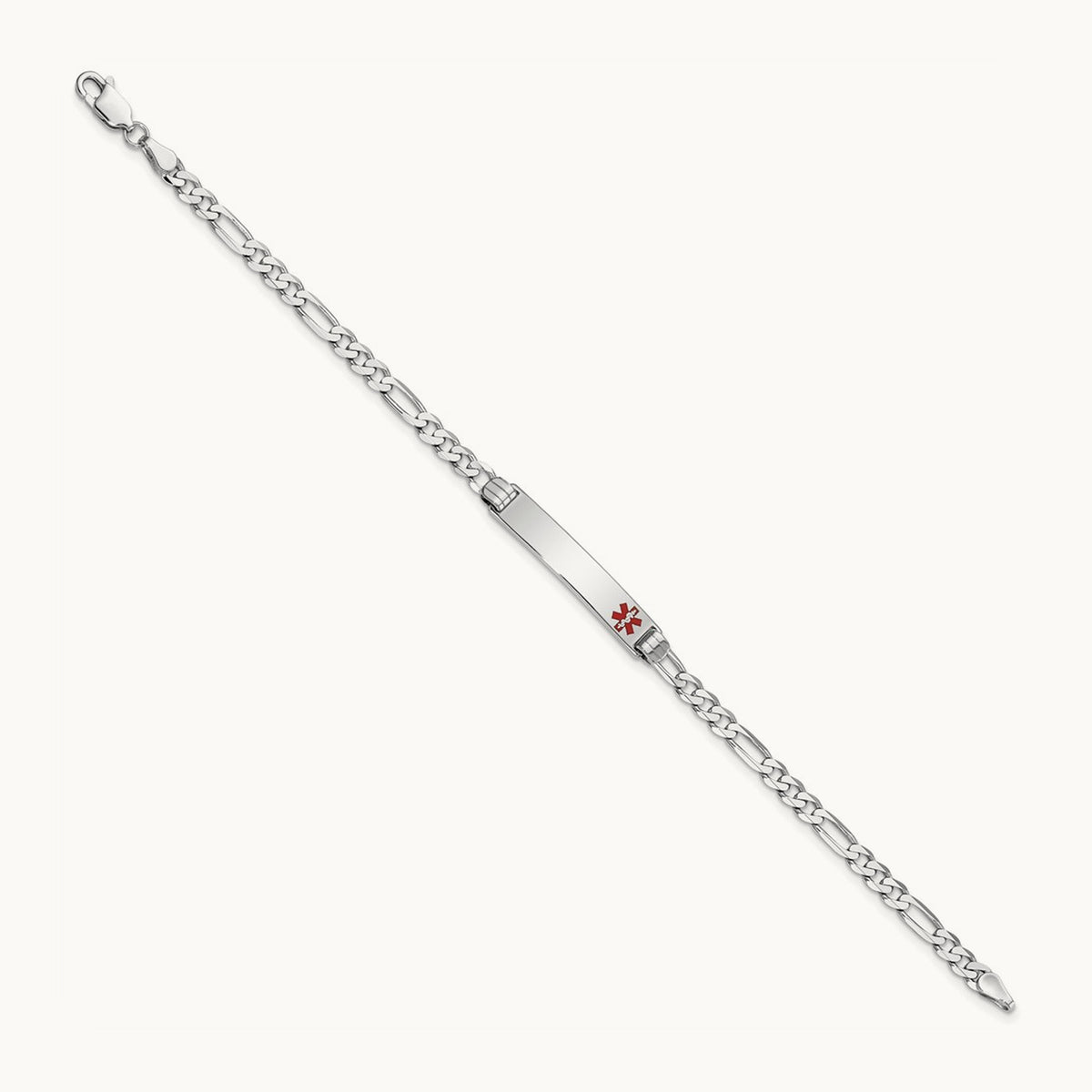Medical Red Enamel Figaro Link ID Bracelet, 14K White Gold
