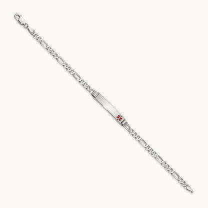 Medical Red Enamel Figaro Link ID Bracelet, 14K White Gold