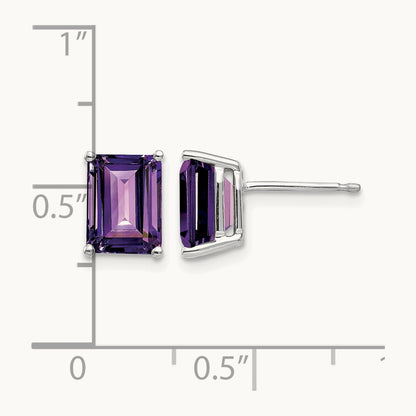 8x6mm Emerald Cut Amethyst Earrings, 14K White Gold