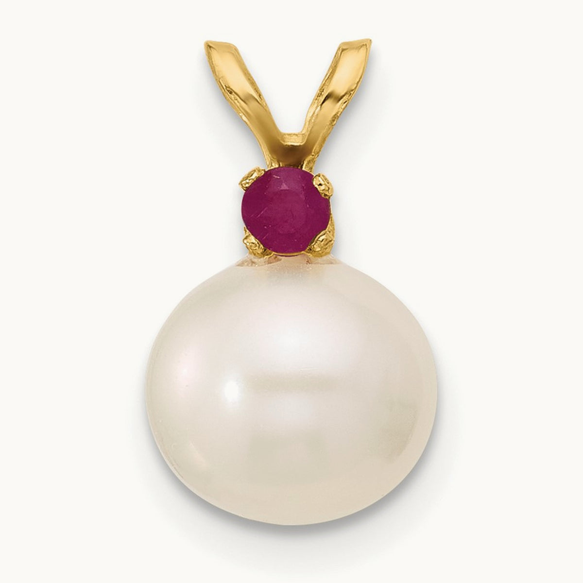 Ruby 8- White Round FWC Pearl Pendant, 8.5mm, 14K