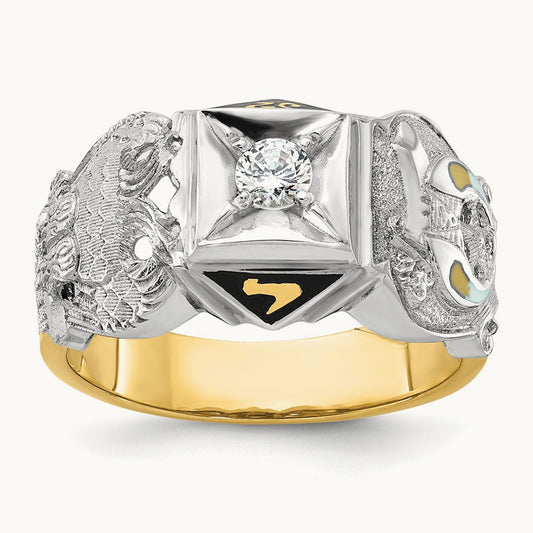 14ktt IBGoodman Men's Enamel & Diamond Eagle Masonic Shriner's Ring