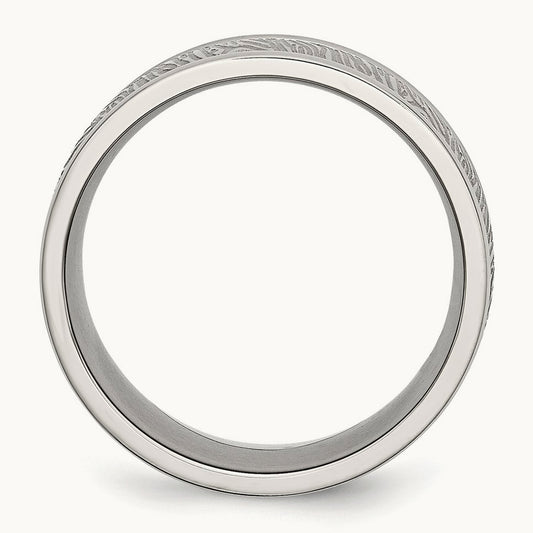 Polished and Textured Rounded Edge Ring, 9mm, Stainless Steel