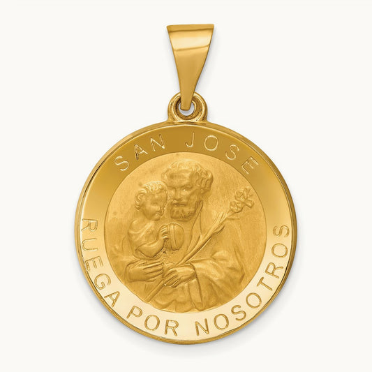 Polished/Satin Hollow Spanish San Jose Medal Pendant, 14K
