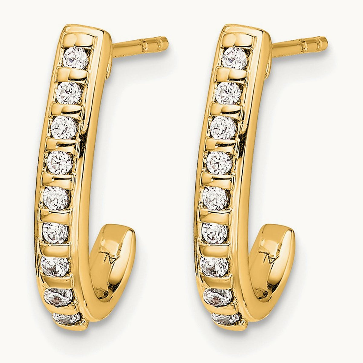 Diamond J-Hoop Post Earrings — 14K Yellow Gold