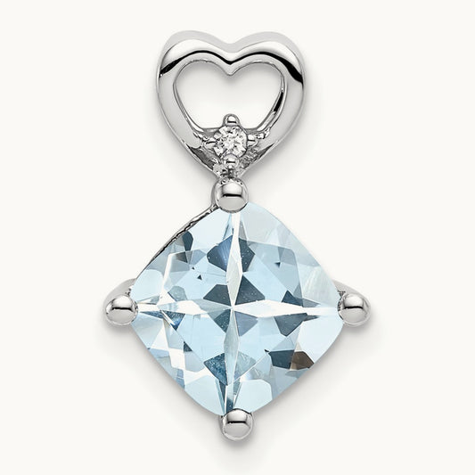 Aquamarine and Diamond Heart Chain Slide, 14K White Gold