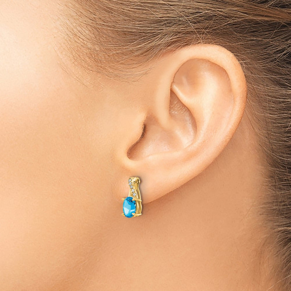 Blue Topaz and Diamond Earrings — 14K Yellow Gold
