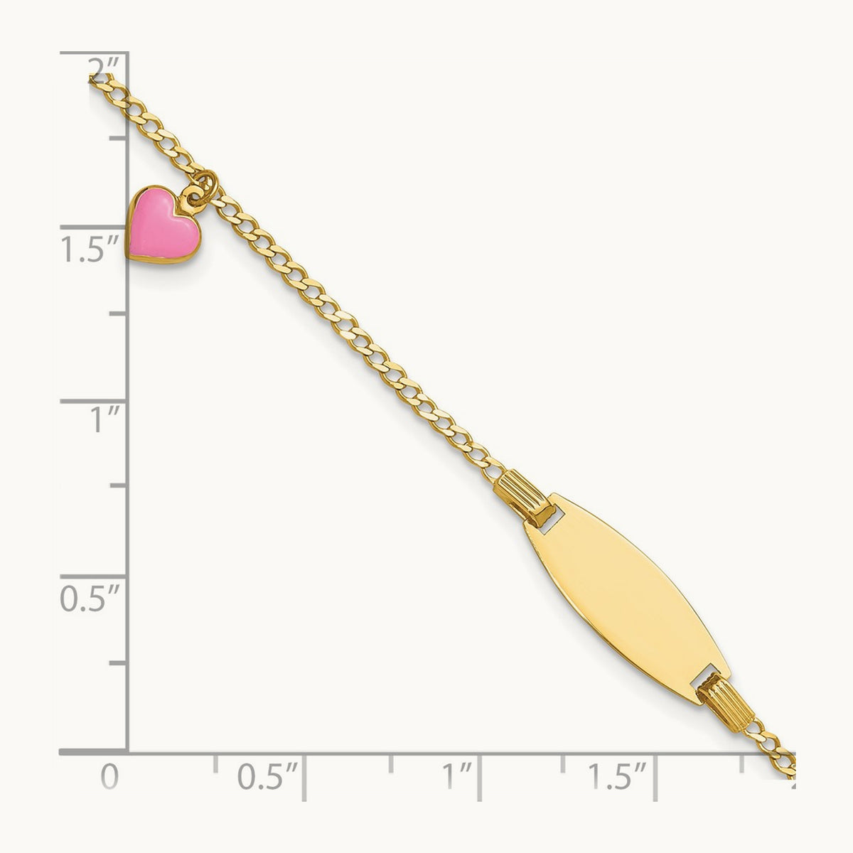 Polished Kids ID with Pink Enameled Puff Heart 5.5in Bracelet, 14K