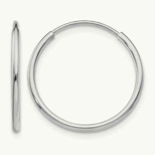 Polished Endless Tube Hoop Earrings, 1.20mm, 14K White Gold