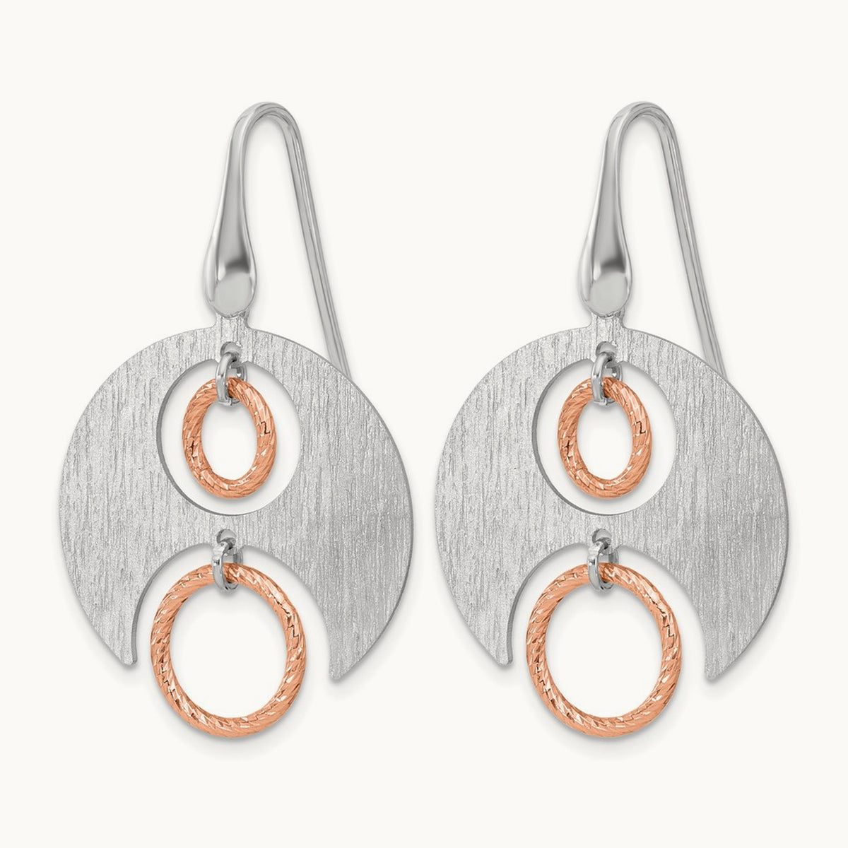 SS Rhodium/Rose gold-plat Polished/Brushed Dangle Earrings — Leslie's