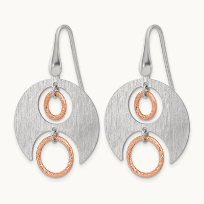 SS Rhodium/Rose gold-plat Polished/Brushed Dangle Earrings — Leslie's