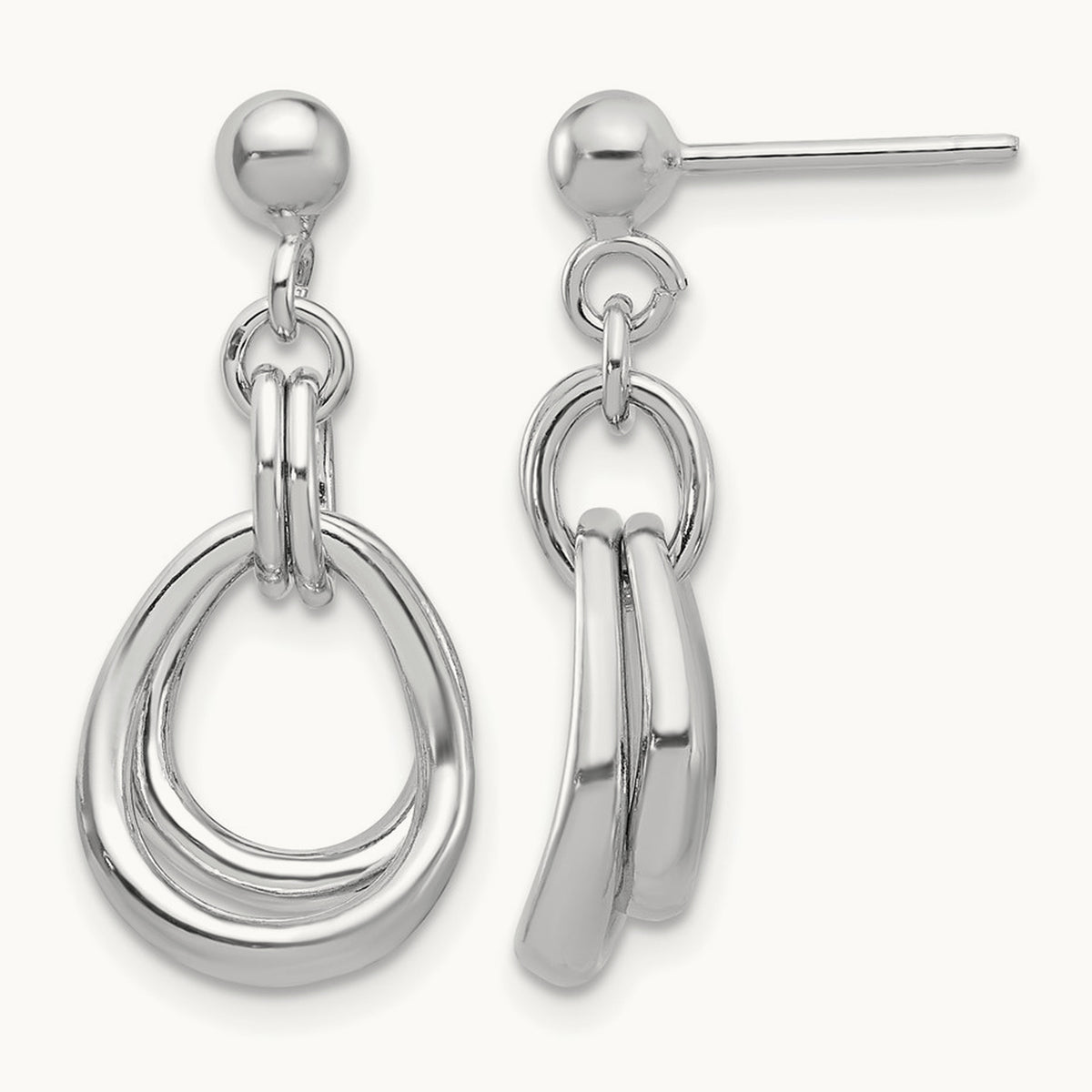Rhodium-plated Polished Post Dangle Earrings, Sterling Silver — Leslie's