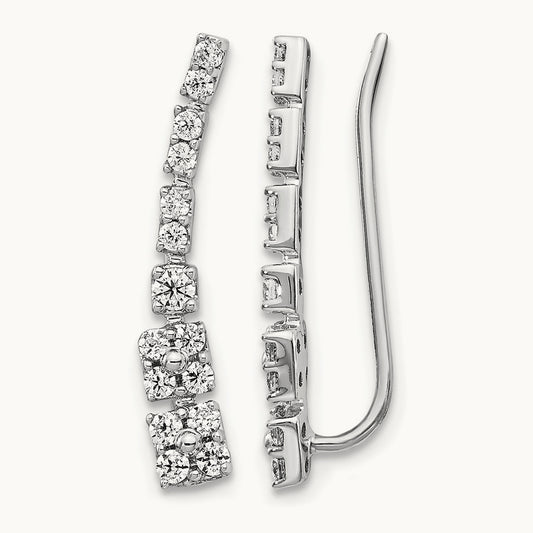 Diamond Ear Climber Earrings, 14K White Gold