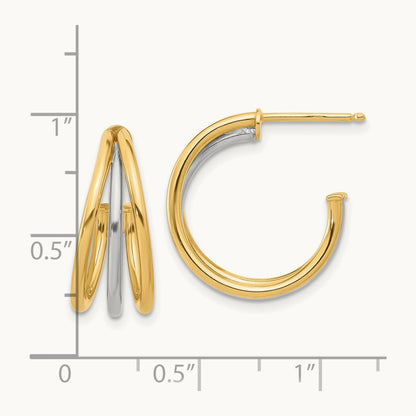 Polished Multi Row Hoop Post Earrings, 14K Two-tone