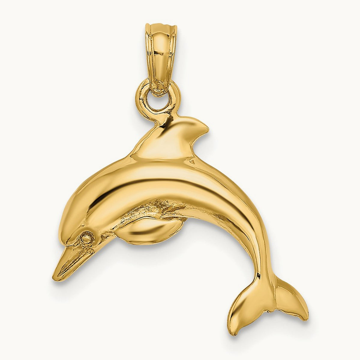 3-D Dolphin Jumping Charm — 14K Yellow Gold
