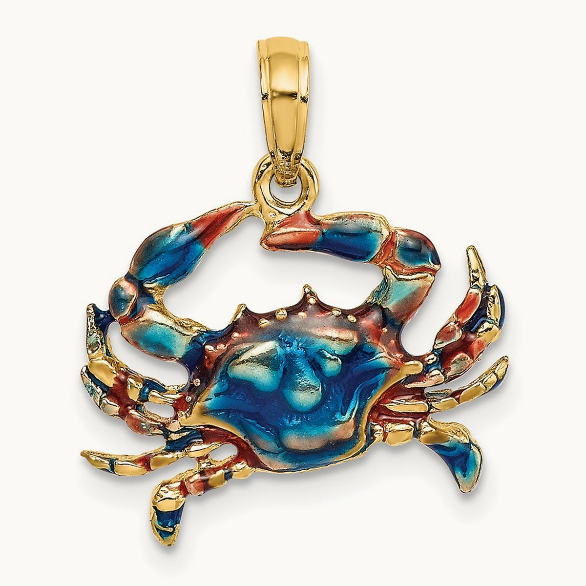 Blue Enamel Crab Charm, 14K