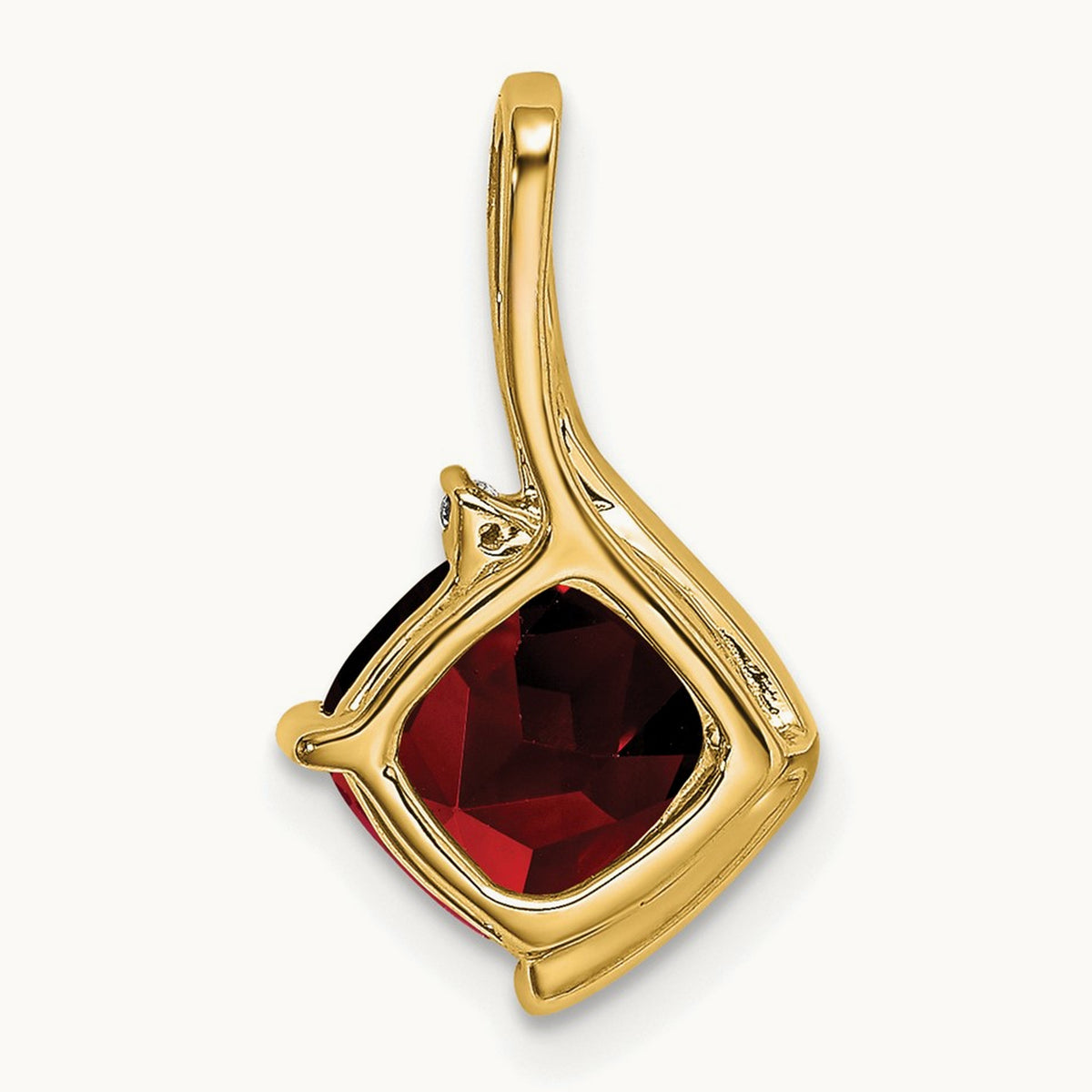 Cushion Garnet and Diamond Pendant — 14K Yellow Gold