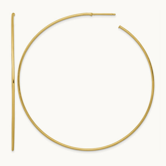 1.2 x Polished Post Hoop Earrings, 70mm, 14K