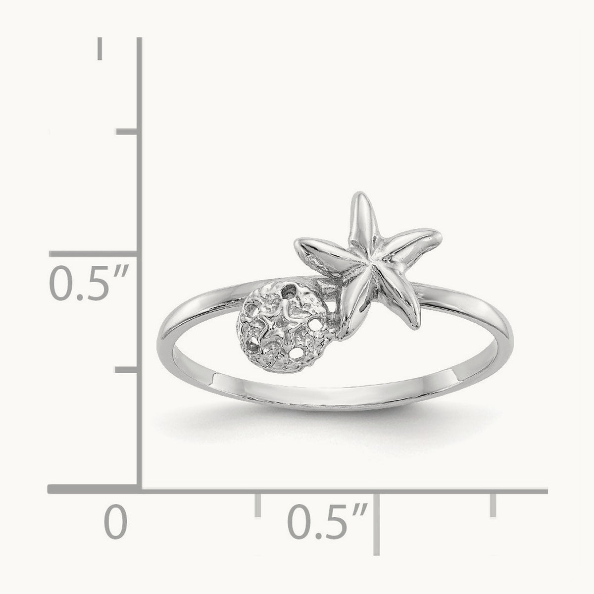 Polished Starfish & Sand Dollar Ring, 14K White Gold