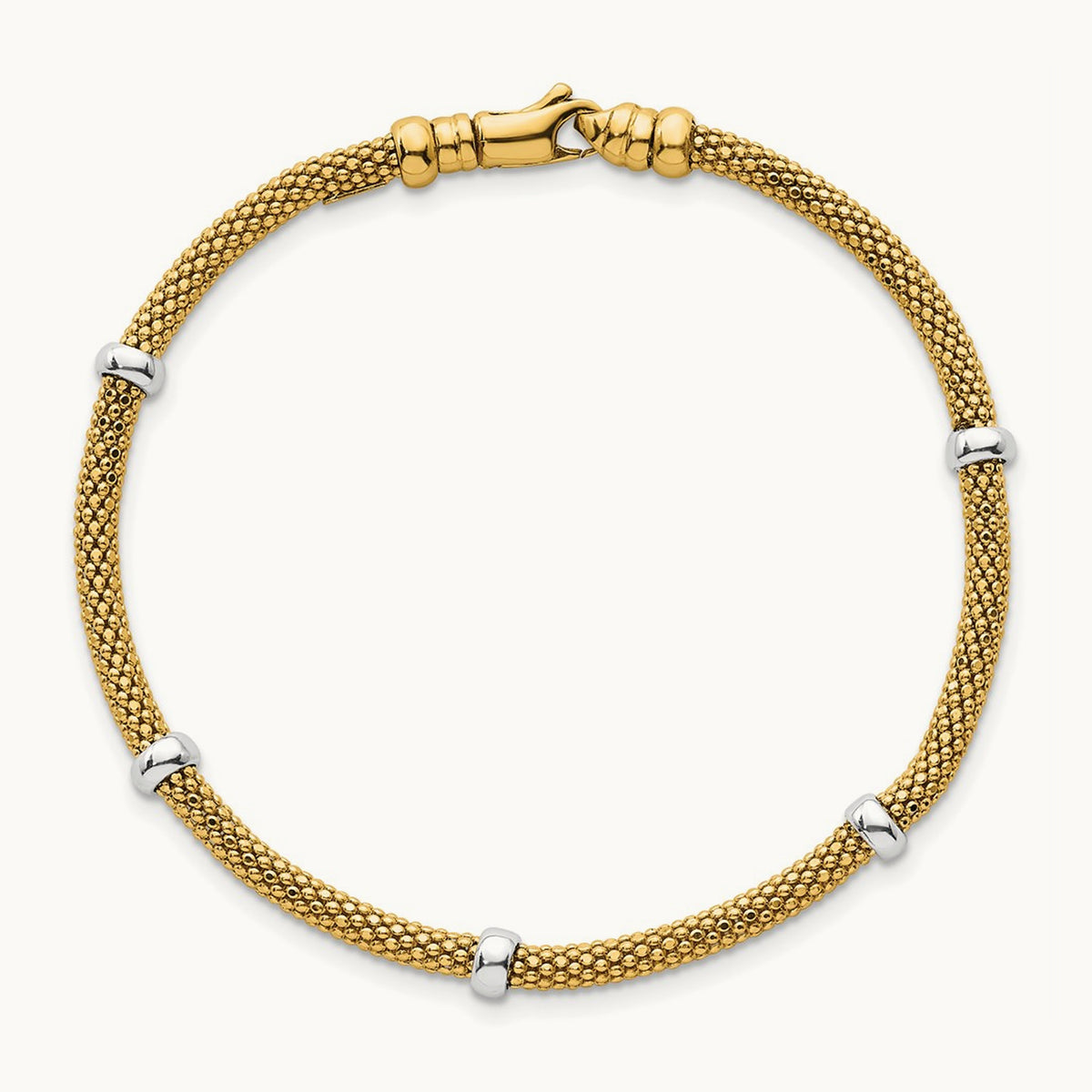Polished Fancy Mesh With Bead Bracelet, 14K Two-tone