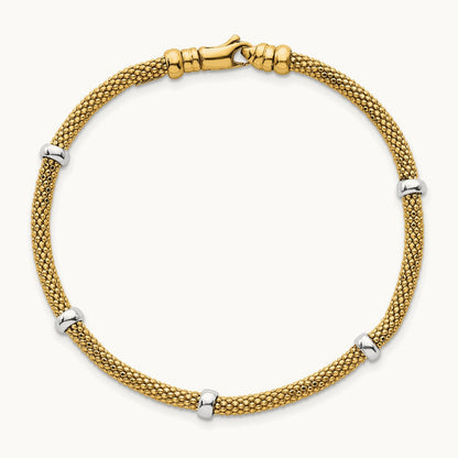 Polished Fancy Mesh With Bead Bracelet, 14K Two-tone