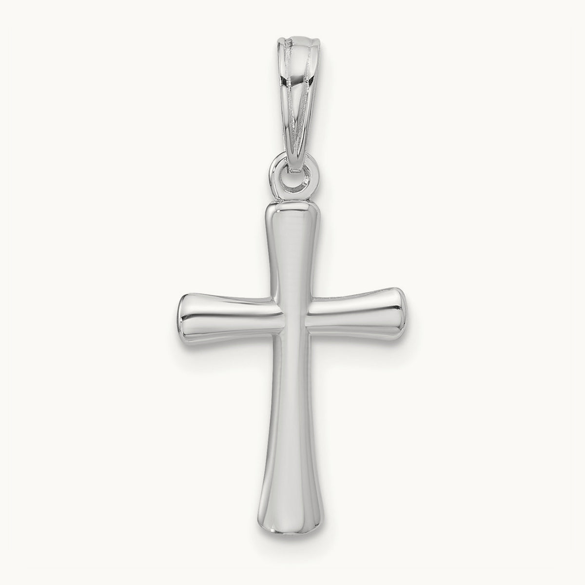 Polished Beveled Cross w/ Round Tips Charm — 14K White Gold, 22mm